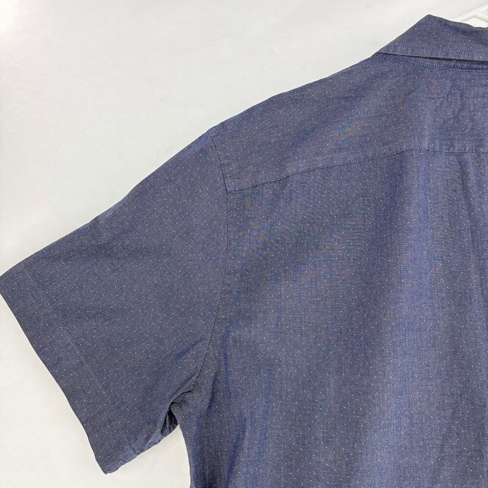 Banana Republic Slim Fit Chambray Short Sleeve Shirt Sz L Micro Dot Stretch - Picture 11 of 15